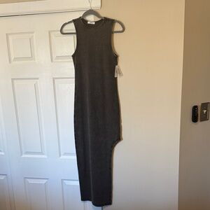 Ardene Asymmetrical Ribbed Fitted Dress - Charcoal/Gray